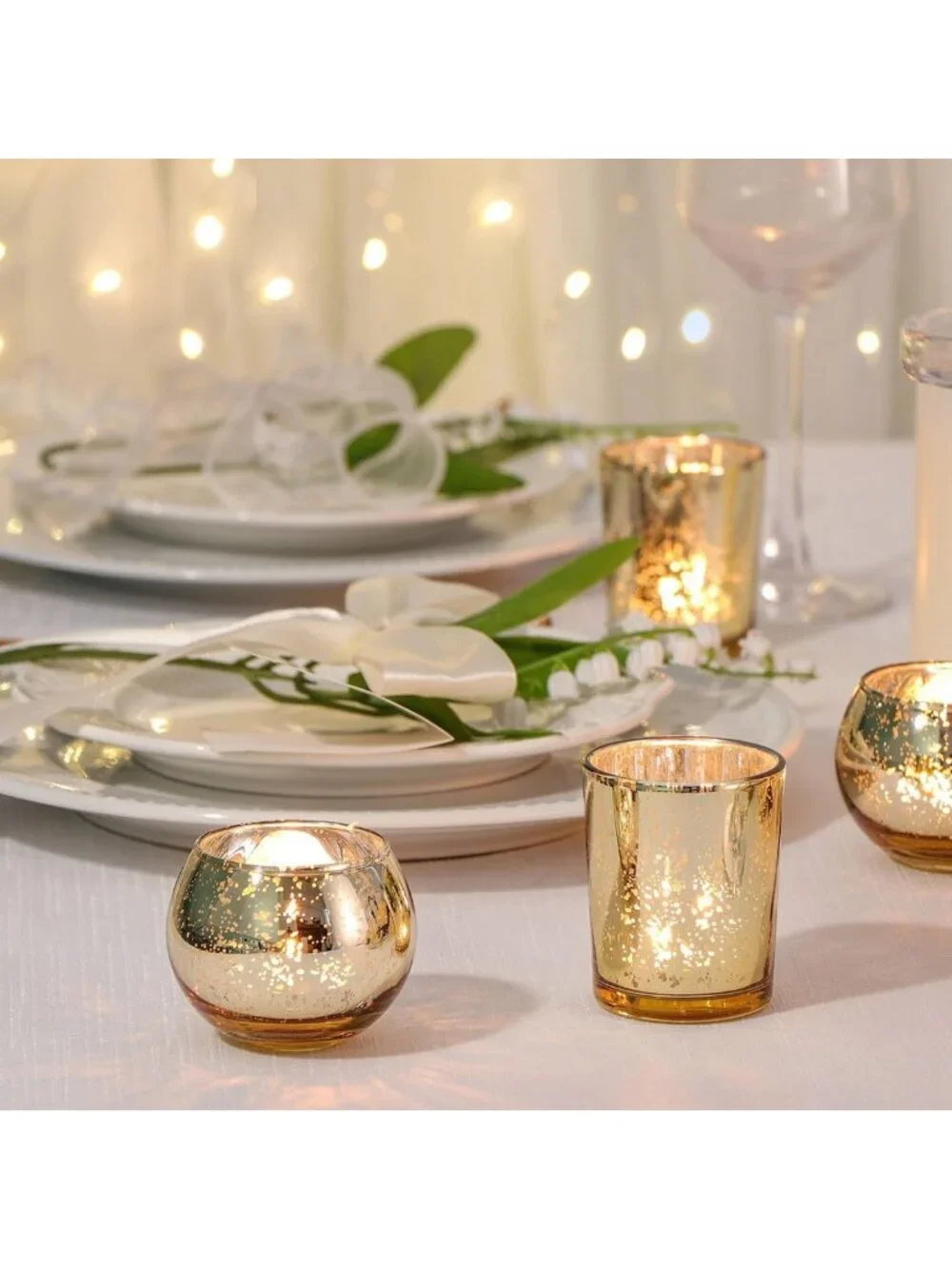 48PCS Gold Votive Candle Holders Set - Mercury Glass Tea Light Holders for